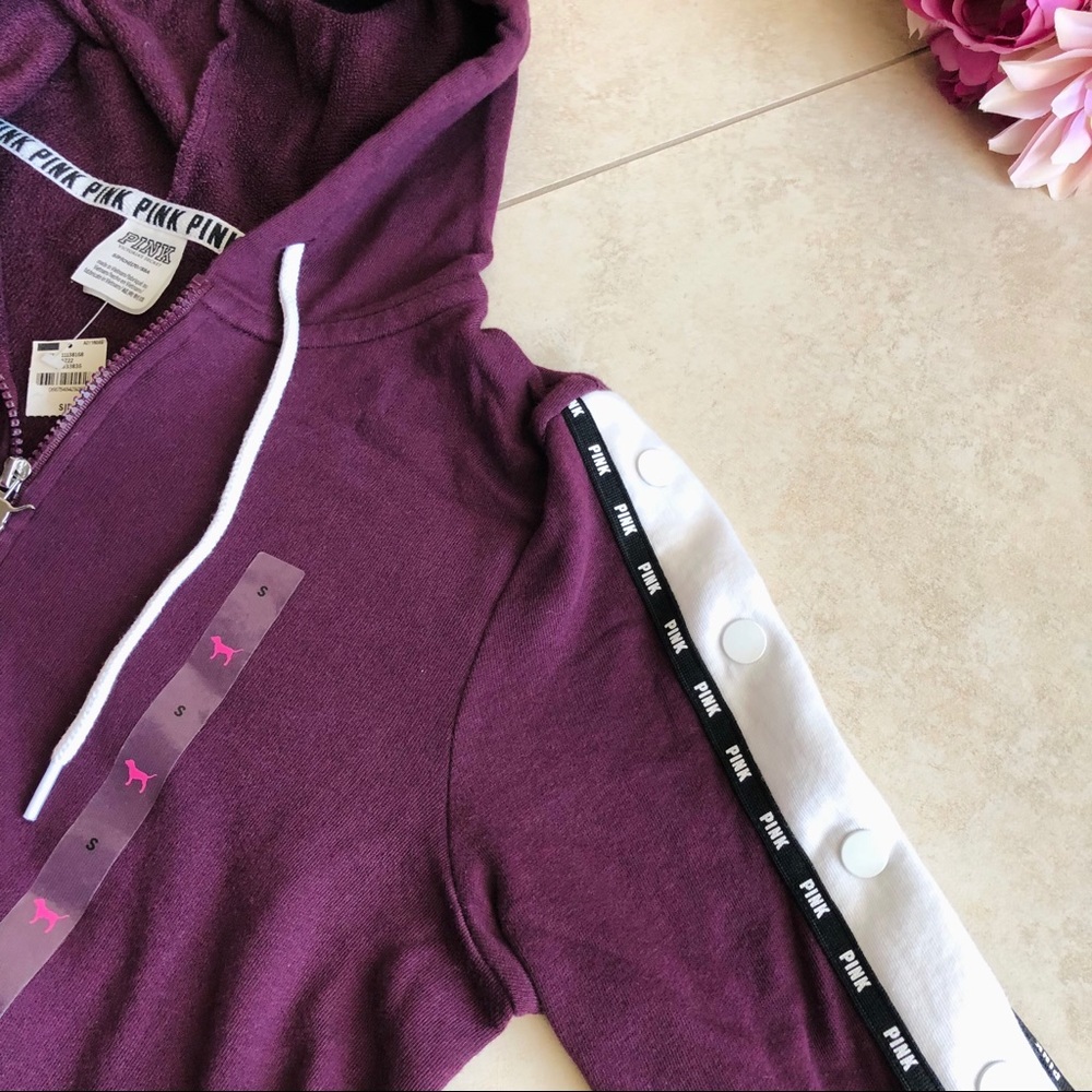 VS PINK Snap Sleeve Perfect Full Zip Hoodie Small - Picture 4 of 7